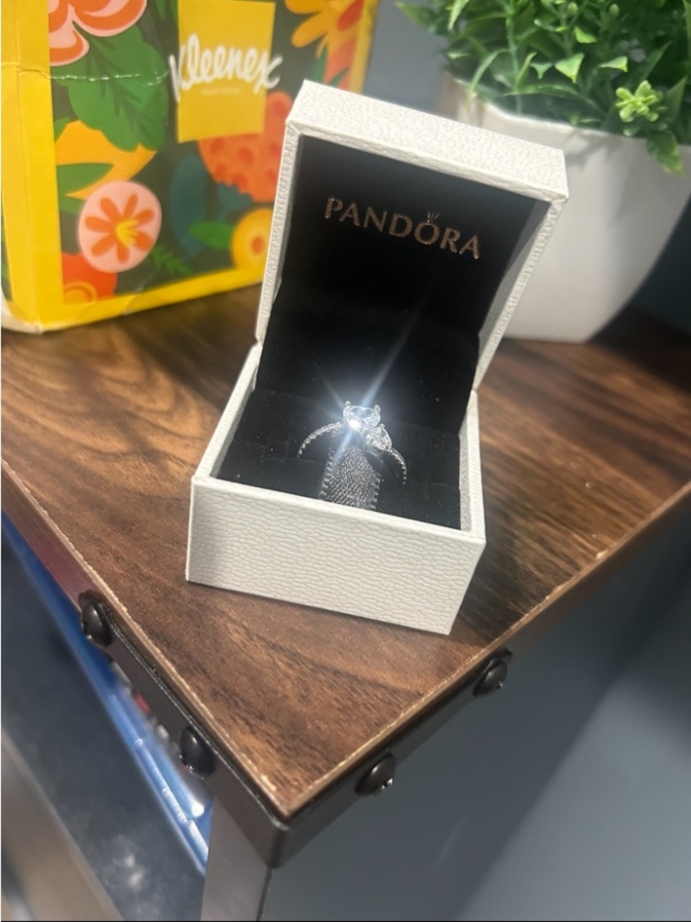 Pandora Silver Ring with Clear Stone in White Gift Box